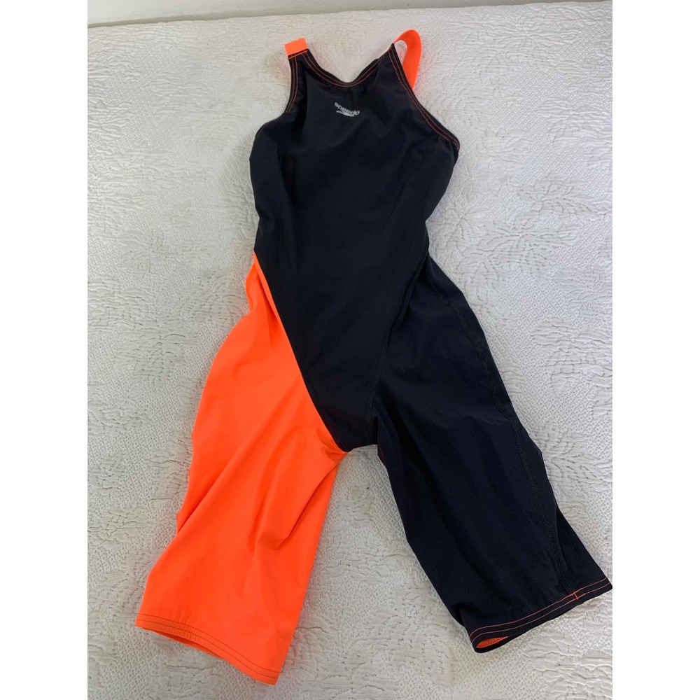 Speedo LZR Racer Kneeskin Swimsuit Black Neon Orange Colorblock Technical Sample